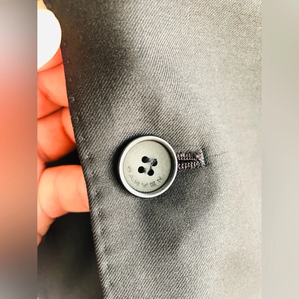 Carven Men's Black Suit Jacket with Subtle Satin Lapel